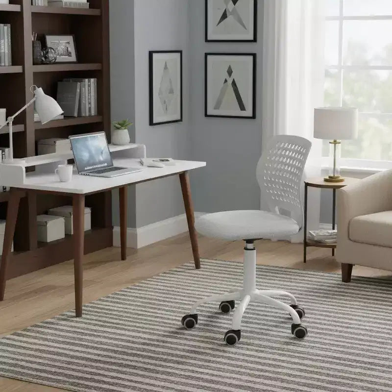 Sedia da scrivania senza braccioli con ruote, sedia da studio compatta girevole regolabile in altezza con schienale traspirante, grigio