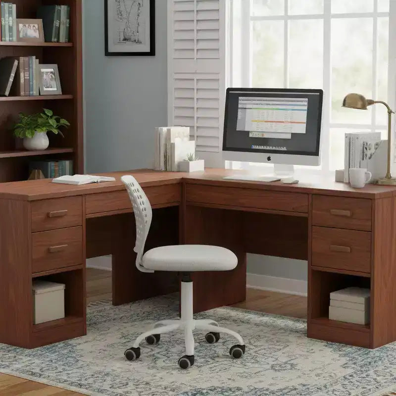 Sedia da scrivania senza braccioli con ruote, sedia da studio compatta girevole regolabile in altezza con schienale traspirante, grigio