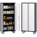 Heavy-duty steel multi-purpose storage cabinet with 2 lockable doors and 4 adjustable shelves, ideal for organizing tools in garages, offices