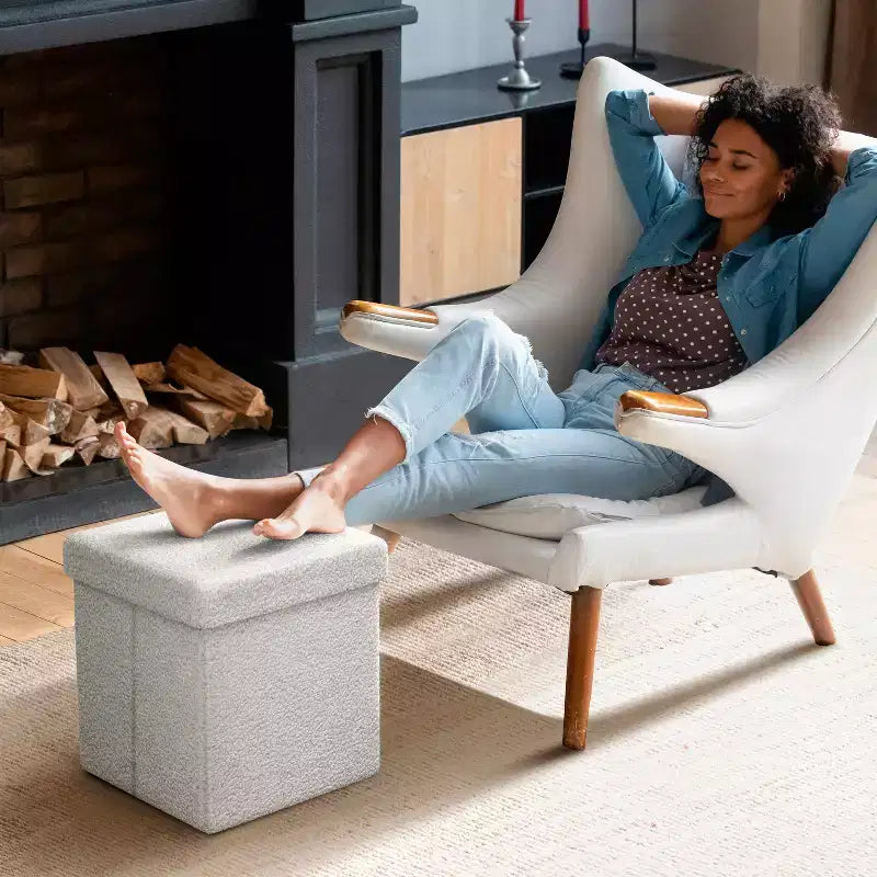 Sorbus Pouf Ottomano Pieghevole in Tessuto Teddy da 38 cm - Comodo Ottomano Multiuso, Sgabello per Soggiorno, Camera da Letto, Dormitorio e Altro Ancora