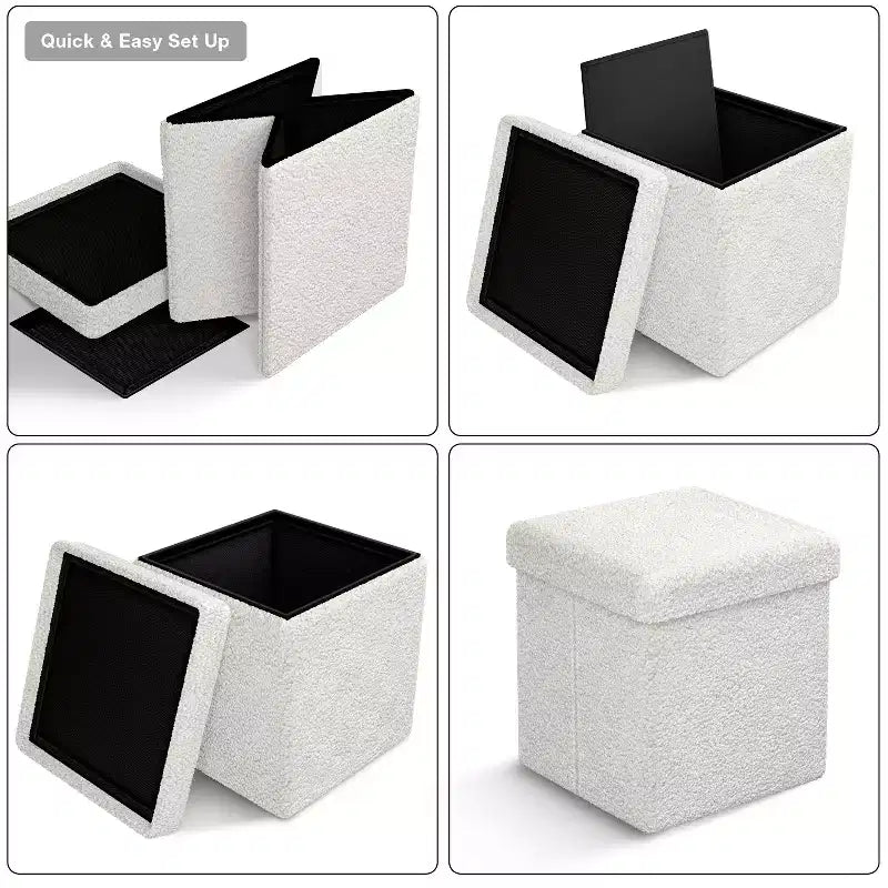 Sorbus Pouf Ottomano Pieghevole in Tessuto Teddy da 38 cm - Comodo Ottomano Multiuso, Sgabello per Soggiorno, Camera da Letto, Dormitorio e Altro Ancora