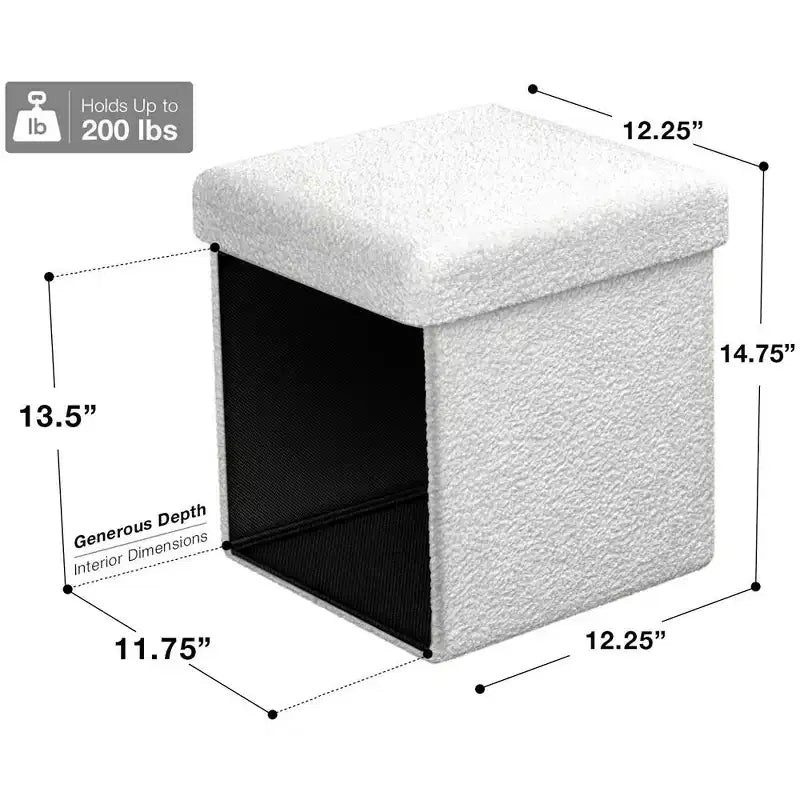 Sorbus Pouf Ottomano Pieghevole in Tessuto Teddy da 38 cm - Comodo Ottomano Multiuso, Sgabello per Soggiorno, Camera da Letto, Dormitorio e Altro Ancora