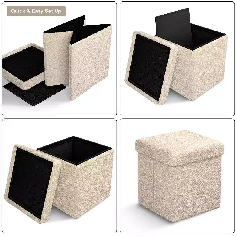 Sorbus Pouf Ottomano Pieghevole in Tessuto Teddy da 38 cm - Comodo Ottomano Multiuso, Sgabello per Soggiorno, Camera da Letto, Dormitorio e Altro Ancora