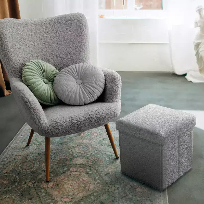 Sorbus Pouf Ottomano Pieghevole in Tessuto Teddy da 38 cm - Comodo Ottomano Multiuso, Sgabello per Soggiorno, Camera da Letto, Dormitorio e Altro Ancora