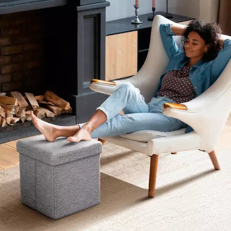 Sorbus Pouf Ottomano Pieghevole in Tessuto Teddy da 38 cm - Comodo Ottomano Multiuso, Sgabello per Soggiorno, Camera da Letto, Dormitorio e Altro Ancora