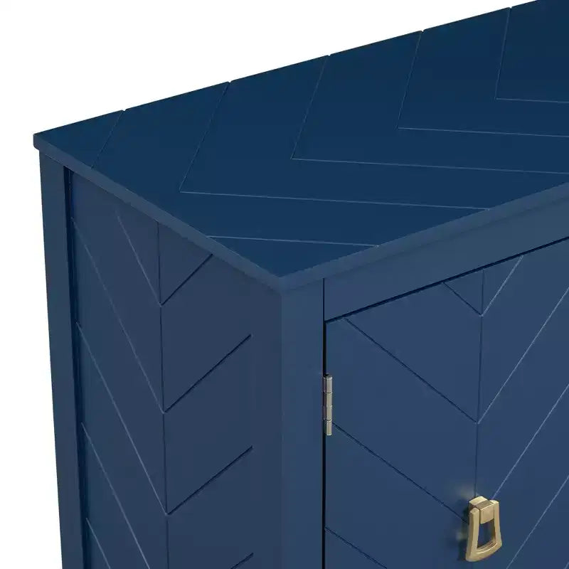 Credenza a quattro ante da 160 cm, design a motivi geometrici con maniglie vintage, tavolo stretto da ingresso con gamba centrale