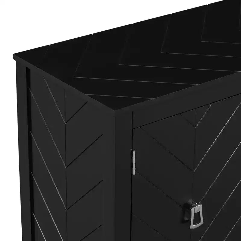 Credenza a quattro ante da 160 cm, design a motivi geometrici con maniglie vintage, tavolo stretto da ingresso con gamba centrale