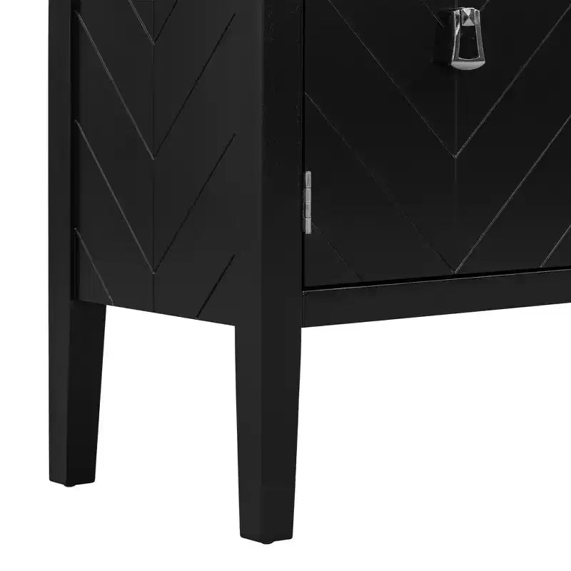 Credenza a quattro ante da 160 cm, design a motivi geometrici con maniglie vintage, tavolo stretto da ingresso con gamba centrale