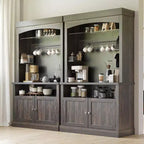 Armadietto da Bar per Caffè Alto 183 cm, Buffet con Vano Contenitore, Credenza da Cucina Stile Fattoria, Mobile Alto per Caffè con Ripiano per Microonde/Portabottiglie/Mensola in Vetro