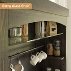 Armadietto da Bar per Caffè Alto 183 cm, Buffet con Vano Contenitore, Credenza da Cucina Stile Fattoria, Mobile Alto per Caffè con Ripiano per Microonde/Portabottiglie/Mensola in Vetro