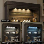 Armadietto da Bar per Caffè Alto 183 cm, Buffet con Vano Contenitore, Credenza da Cucina Stile Fattoria, Mobile Alto per Caffè con Ripiano per Microonde/Portabottiglie/Mensola in Vetro