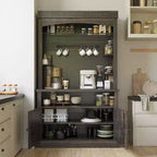 Armadietto da Bar per Caffè Alto 183 cm, Buffet con Vano Contenitore, Credenza da Cucina Stile Fattoria, Mobile Alto per Caffè con Ripiano per Microonde/Portabottiglie/Mensola in Vetro