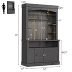 Armadietto da Bar per Caffè Alto 183 cm, Buffet con Vano Contenitore, Credenza da Cucina Stile Fattoria, Mobile Alto per Caffè con Ripiano per Microonde/Portabottiglie/Mensola in Vetro