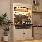 Armadietto da Bar per Caffè Alto 183 cm, Buffet con Vano Contenitore, Credenza da Cucina Stile Fattoria, Mobile Alto per Caffè con Ripiano per Microonde/Portabottiglie/Mensola in Vetro