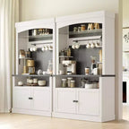 Armadietto da Bar per Caffè Alto 183 cm, Buffet con Vano Contenitore, Credenza da Cucina Stile Fattoria, Mobile Alto per Caffè con Ripiano per Microonde/Portabottiglie/Mensola in Vetro