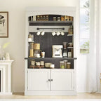 Armadietto da Bar per Caffè Alto 183 cm, Buffet con Vano Contenitore, Credenza da Cucina Stile Fattoria, Mobile Alto per Caffè con Ripiano per Microonde/Portabottiglie/Mensola in Vetro