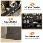 Armadietto da Bar per Caffè Alto 183 cm, Buffet con Vano Contenitore, Credenza da Cucina Stile Fattoria, Mobile Alto per Caffè con Ripiano per Microonde/Portabottiglie/Mensola in Vetro