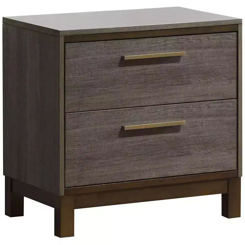 Comodino contemporaneo 1 pz. due tonalità grigio antico, mobile da camera da letto, guide centrali in metallo, maniglie a barra in ottone