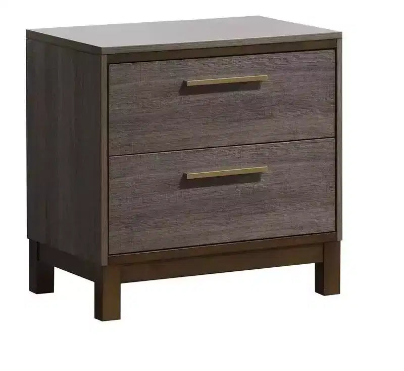 Comodino contemporaneo 1 pz. due tonalità grigio antico, mobile da camera da letto, guide centrali in metallo, maniglie a barra in ottone