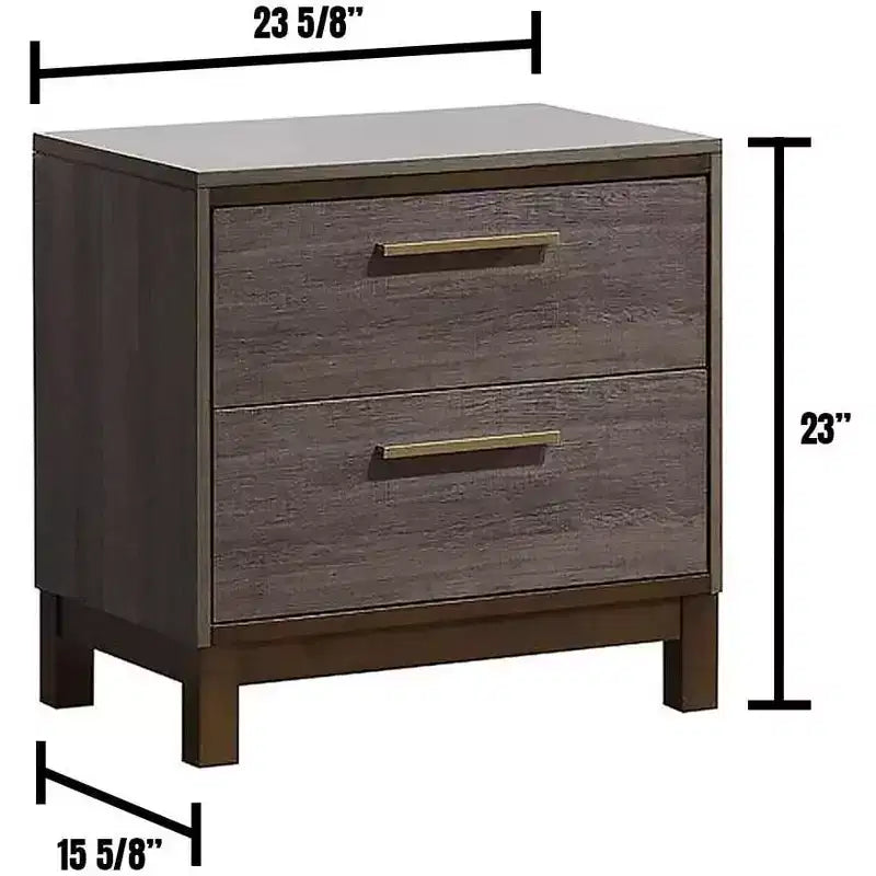 Comodino contemporaneo 1 pz. due tonalità grigio antico, mobile da camera da letto, guide centrali in metallo, maniglie a barra in ottone