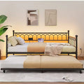 Twin Size Daybed with Trundle, Metal Twin Size Day Bed, Sofa Beds Frame with Pull Out Bed, No Box Spring Needed, for Living Room, Bedroom