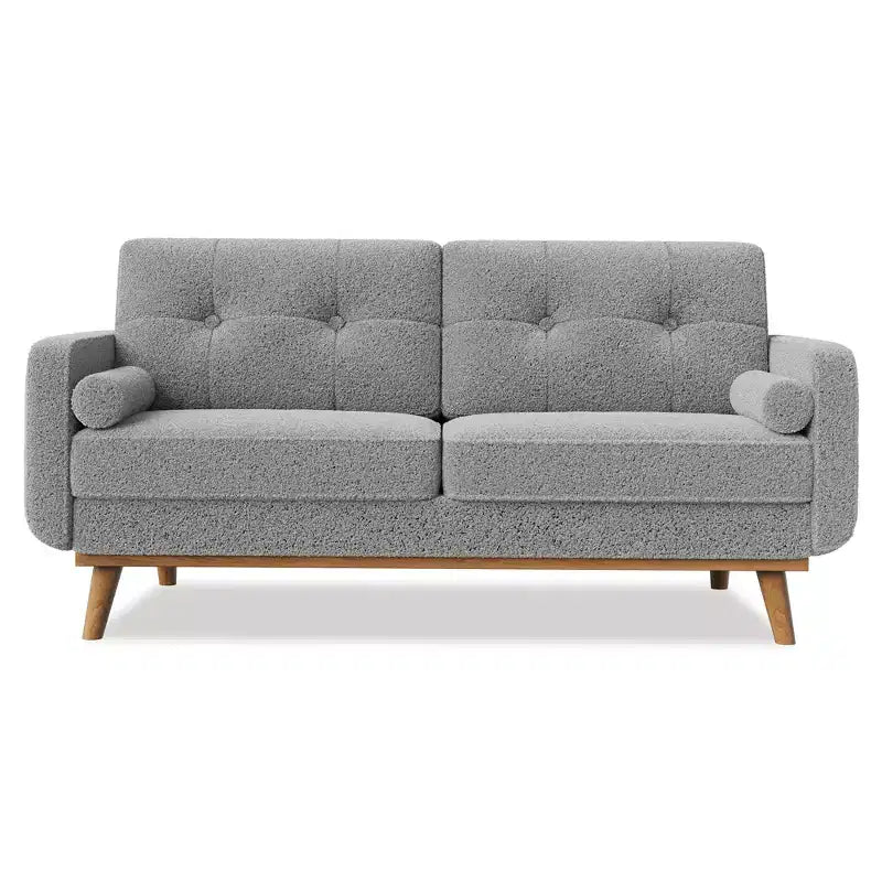 Divanetto Moderno da 65 Pollici, Divano a 2 Posti Rivestito in Lino, Mobili Imbottiti con Bottoni Trapuntati, Divano a Due Posti in Stile Mid-Century
