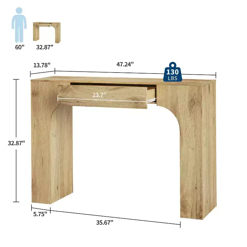 Tavolino Consolle COZONY da Inch con Cassetto Contenitore, Tavolo da Divano Industriale Rustico per Ingresso, Soggiorno, Corridoio, Atrio