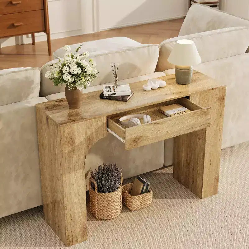 Tavolino Consolle COZONY da Inch con Cassetto Contenitore, Tavolo da Divano Industriale Rustico per Ingresso, Soggiorno, Corridoio, Atrio