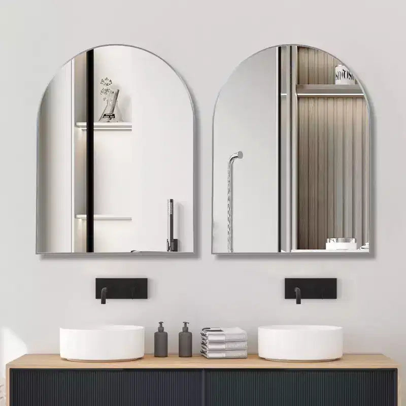 Specchio da parete ad arco con cornice in alluminio nero da 30 x 40 pollici per bagno, vanità, camera da letto, ingresso e soggiorno