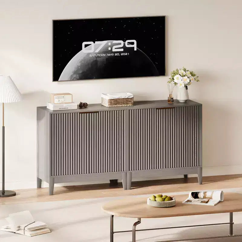 Ante e Ripiano Regolabile, Credenza a Buffet Scanalata per Soggiorno Sala da Pranzo Cucina Ingresso