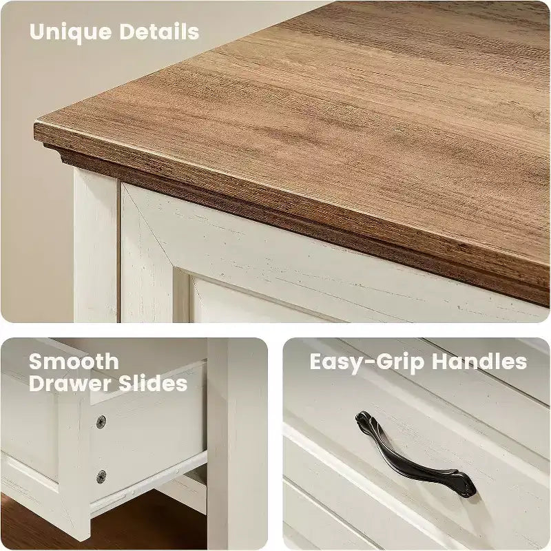 Comò a 6 cassetti per camera da letto, 120 cm con texture naturale, cassetti grandi, cassettiera rustica in stile country per camera da letto, soggiorno, corridoio