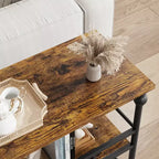 Tavolino da divano stretto 43, Tavolino da console con spazio di archiviazione, Tavolino stretto da ingresso a 3 livelli con ripiani, Tavolino laterale industriale in legno, per camera da letto
