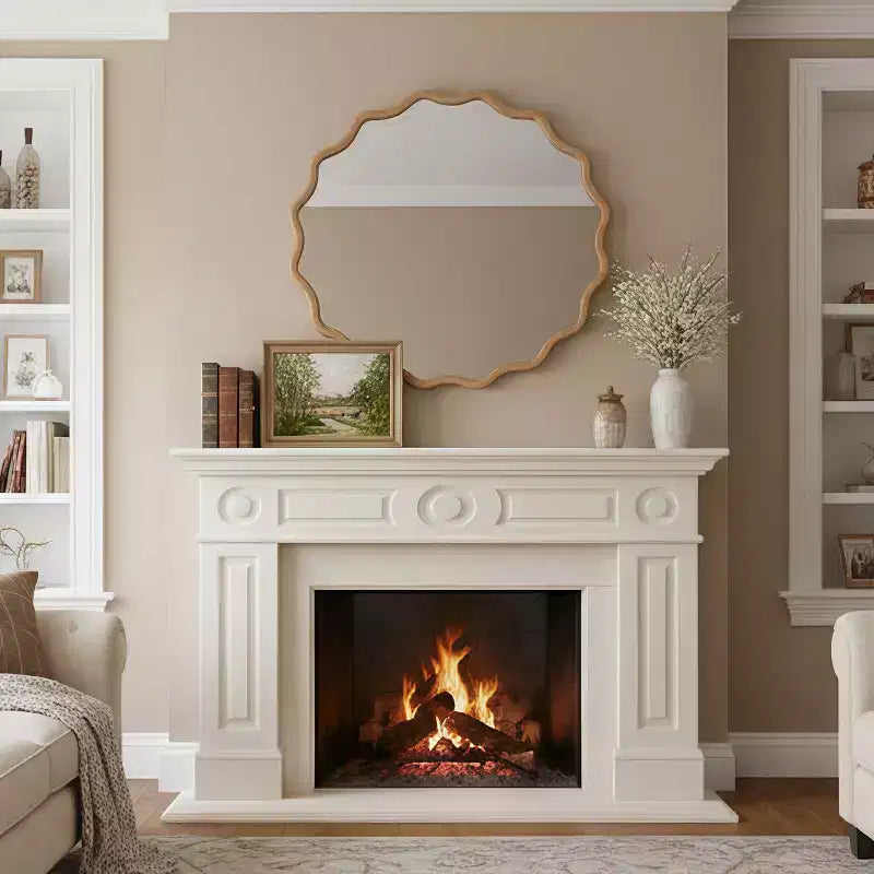 PexFix 36 Specchio decorativo rotondo ondulato con cornice in legno massello, specchio da parete moderno in stile rustico per camera da letto, bagno, soggiorno, ingresso, legno naturale