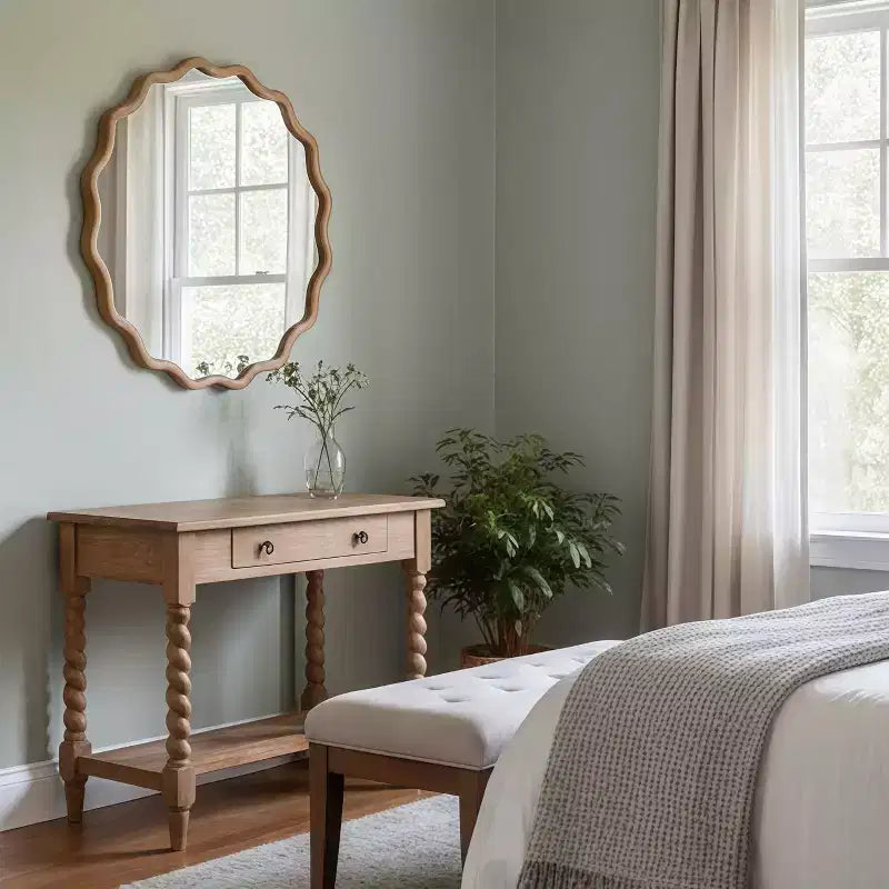 PexFix 36 Specchio decorativo rotondo ondulato con cornice in legno massello, specchio da parete moderno in stile rustico per camera da letto, bagno, soggiorno, ingresso, legno naturale