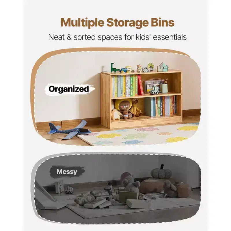 35 Libreria Montessori a 2 livelli con contenitore giochi per camera da letto, cameretta, soggiorno, ingresso, scuola materna, marrone