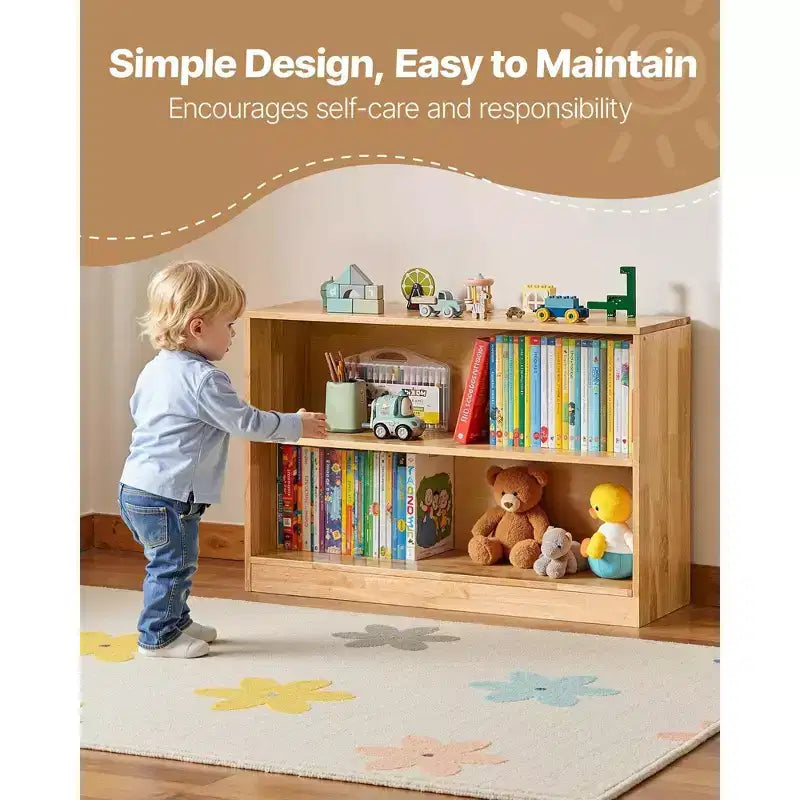 35 Libreria Montessori a 2 livelli con contenitore giochi per camera da letto, cameretta, soggiorno, ingresso, scuola materna, marrone