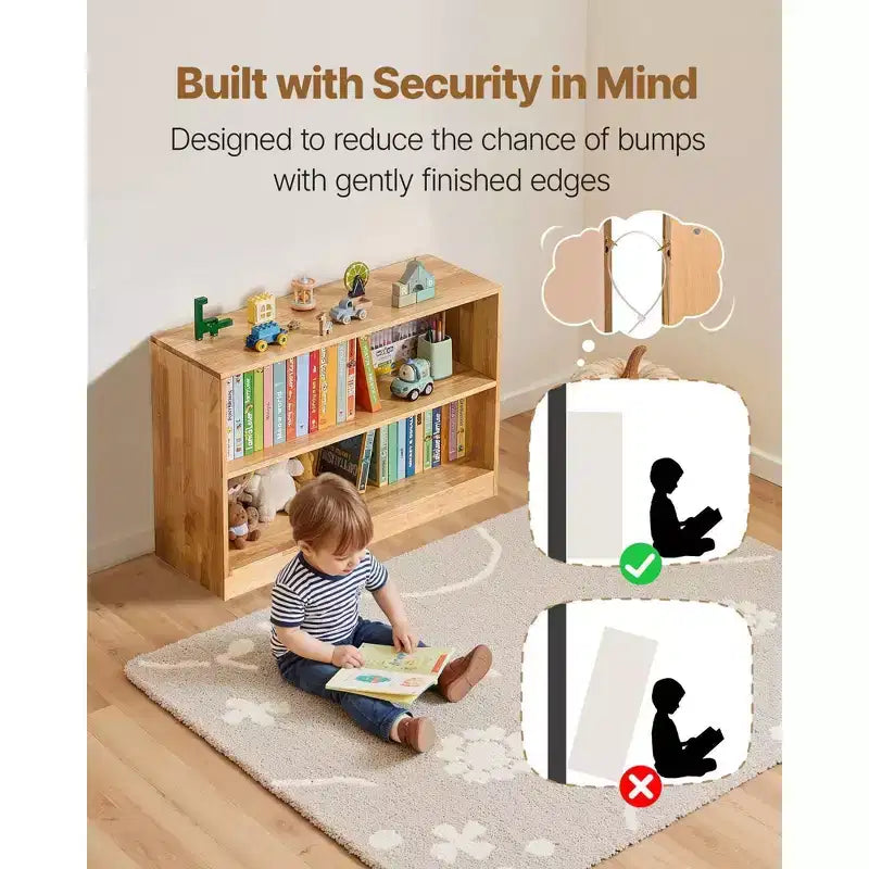 35 Libreria Montessori a 2 livelli con contenitore giochi per camera da letto, cameretta, soggiorno, ingresso, scuola materna, marrone
