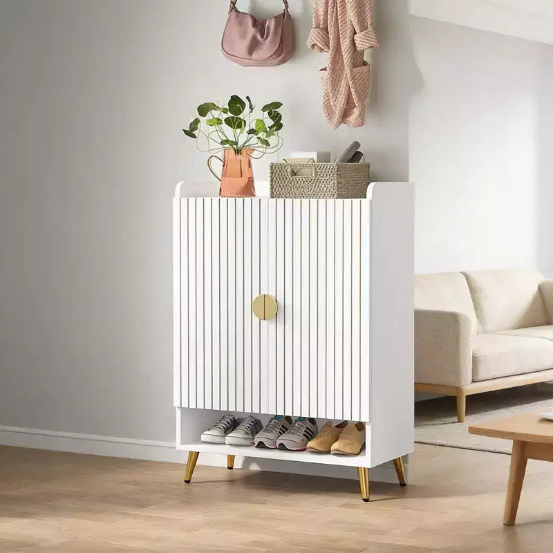 Scarpiera da 71 cm, scarpiera moderna, sette ripiani con ripiani regolabili, finitura effetto legno, design con porta girevole, bianca
