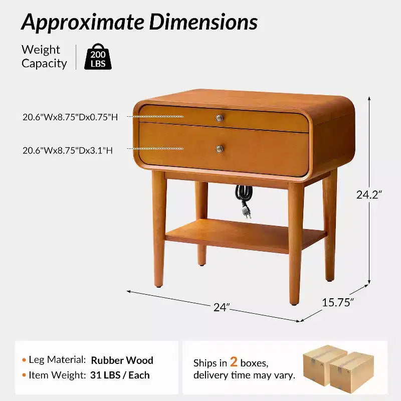 Set di 2 tavolini da divano alti 60 cm con 2 cassetti e stazione di ricarica integrata