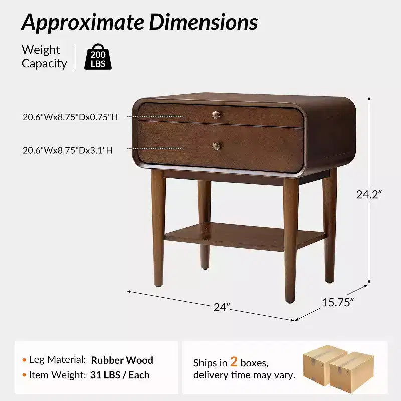 Set di 2 tavolini da divano alti 60 cm con 2 cassetti e stazione di ricarica integrata