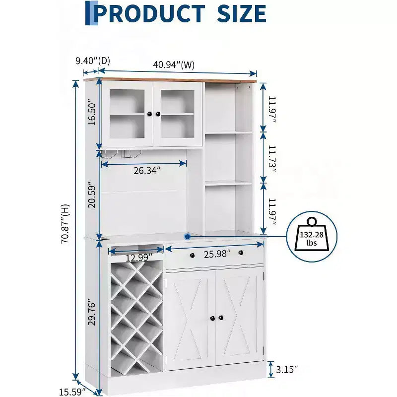 Mobile Bar da Caffè con Ante Scorrevoli Stile Fienile - Credenza Portabottiglie per Cucina Sala da Pranzo