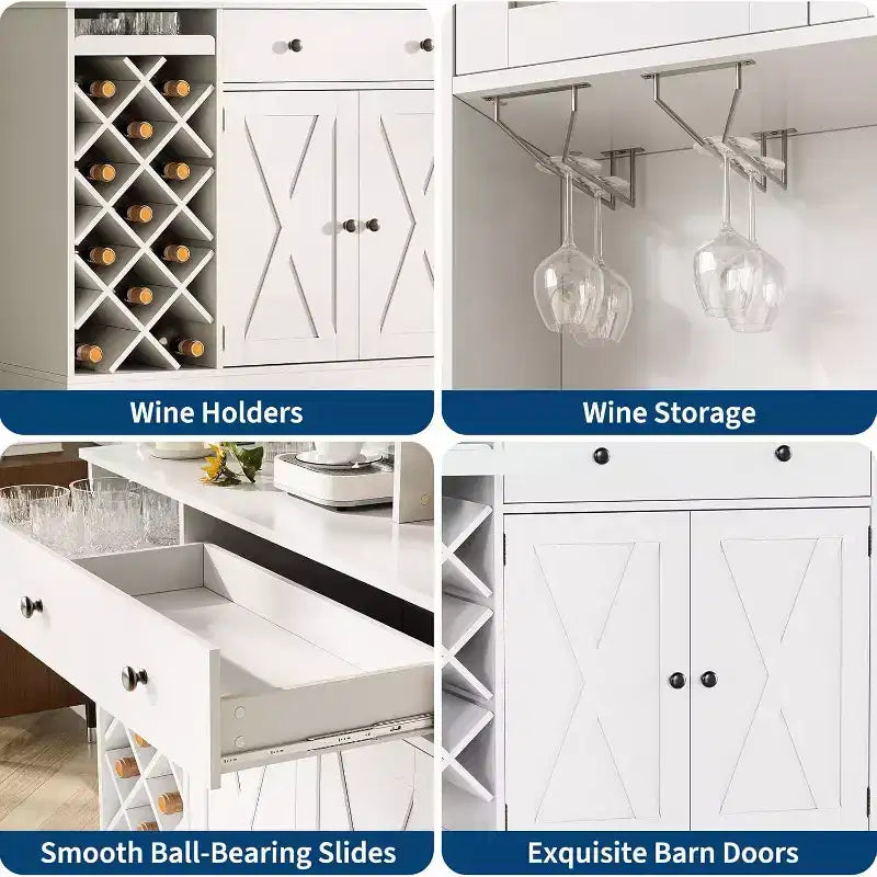 Mobile Bar da Caffè con Ante Scorrevoli Stile Fienile - Credenza Portabottiglie per Cucina Sala da Pranzo