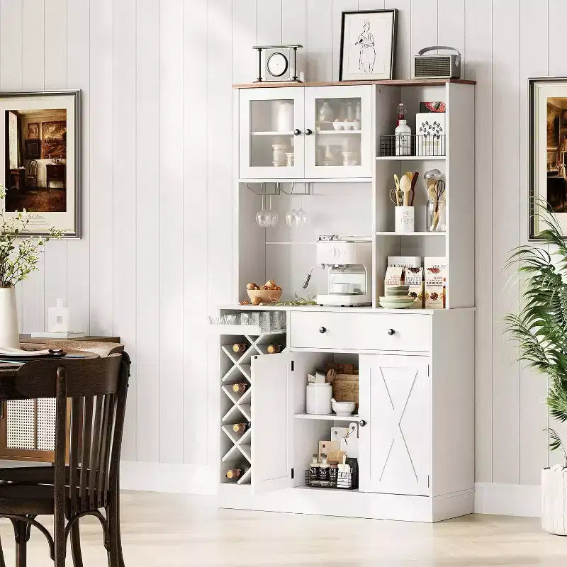 Mobile Bar da Caffè con Ante Scorrevoli Stile Fienile - Credenza Portabottiglie per Cucina Sala da Pranzo