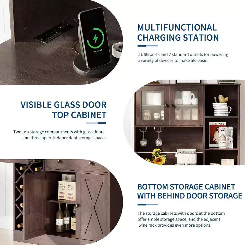 Mobile Bar da Caffè con Ante Scorrevoli Stile Fienile - Credenza Portabottiglie per Cucina Sala da Pranzo