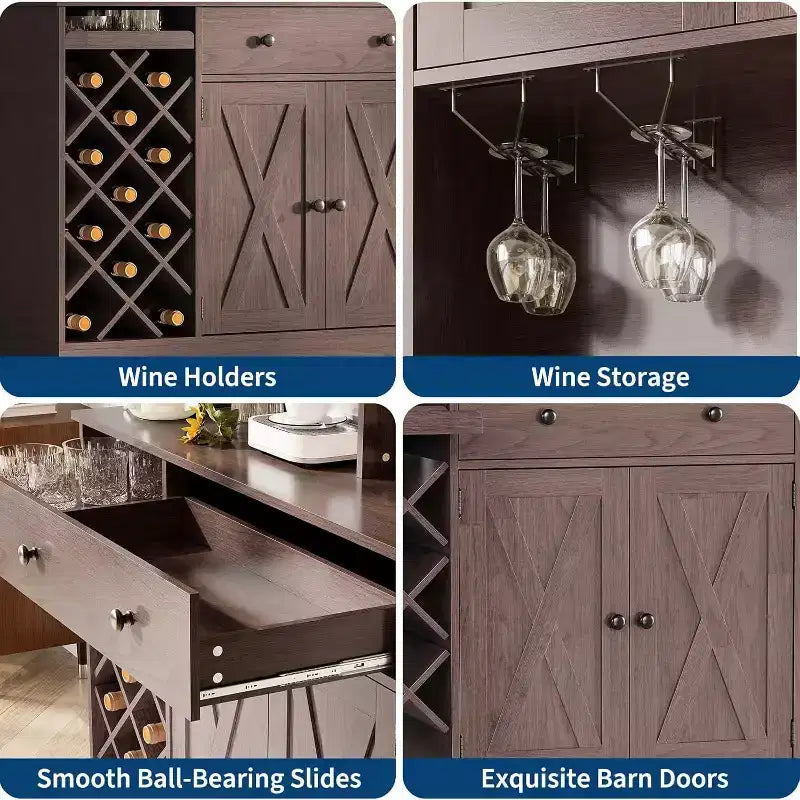 Mobile Bar da Caffè con Ante Scorrevoli Stile Fienile - Credenza Portabottiglie per Cucina Sala da Pranzo