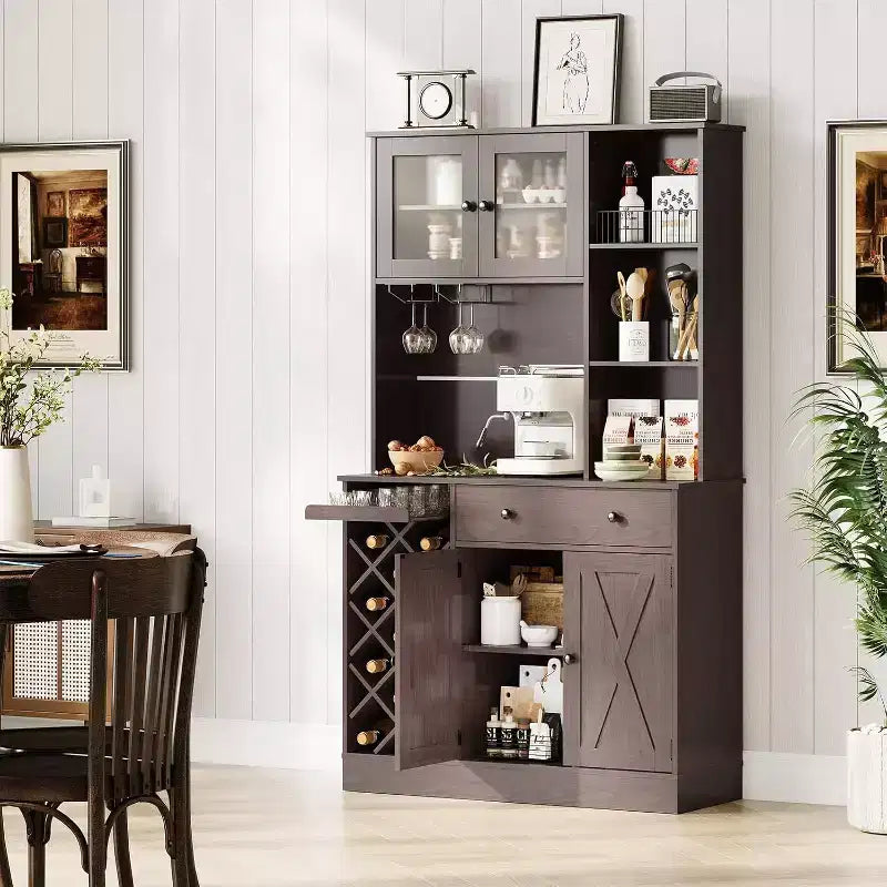 Mobile Bar da Caffè con Ante Scorrevoli Stile Fienile - Credenza Portabottiglie per Cucina Sala da Pranzo