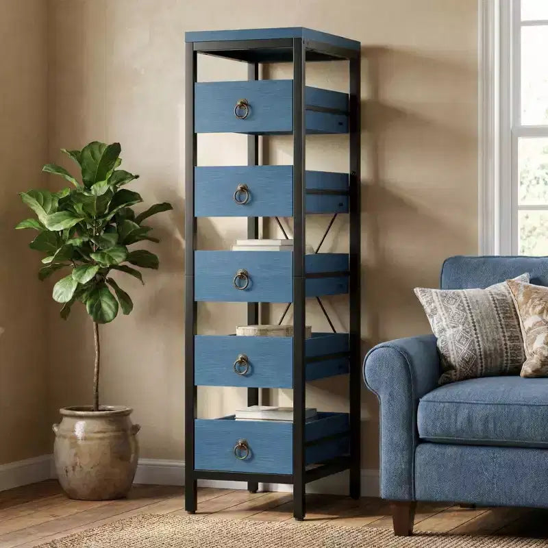 Portafrutta e Verdura in Legno, Scaffale Stretto a 5 Ripiani per Snack e Frutta, Organizer Multiuso per Cucina, Soggiorno, Camera da Letto