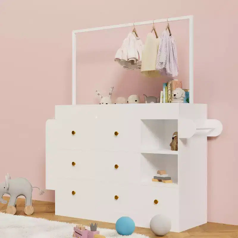 Fasciatoio con 3 Cassetti Extra Profondi, Ripiano Contenitore e Ganci Ideale per Asili Nido Bianco