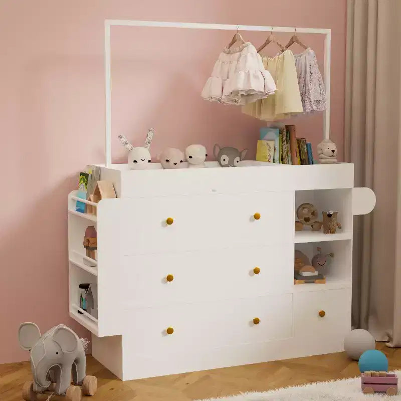 Fasciatoio con 3 Cassetti Extra Profondi, Ripiano Contenitore e Ganci Ideale per Asili Nido Bianco