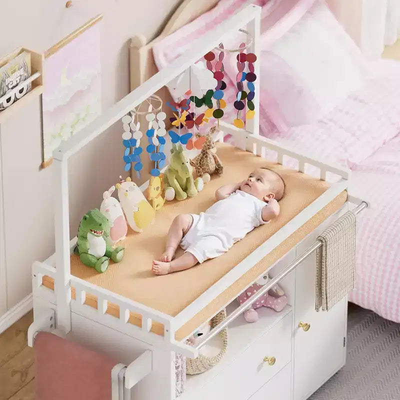 Fasciatoio con 3 Cassetti Extra Profondi, Ripiano Contenitore e Ganci Ideale per Asili Nido Bianco